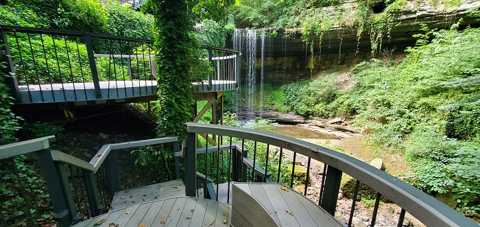 A beautiful deck overlooking a waterfall