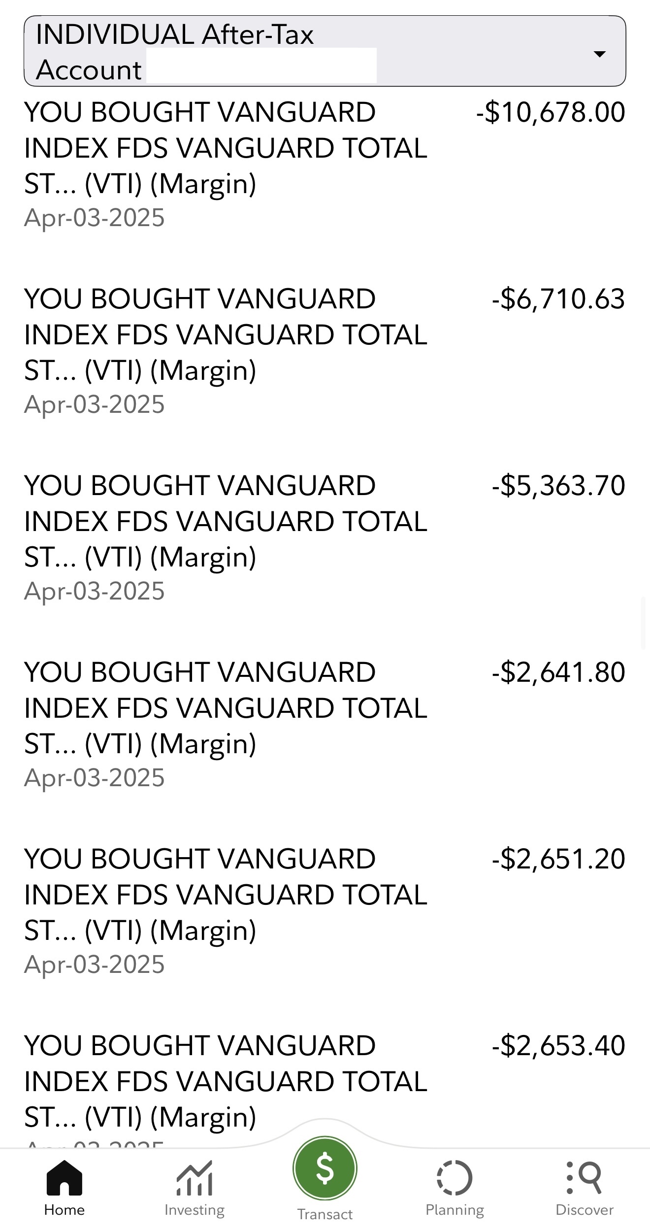 Buying the dip after Liberation Day meltdown - VTI purchases
