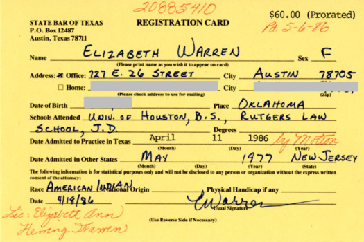 Proof Elizabeth Warren Believes She Is Native American -Senator Warren practicing Identity Diversification