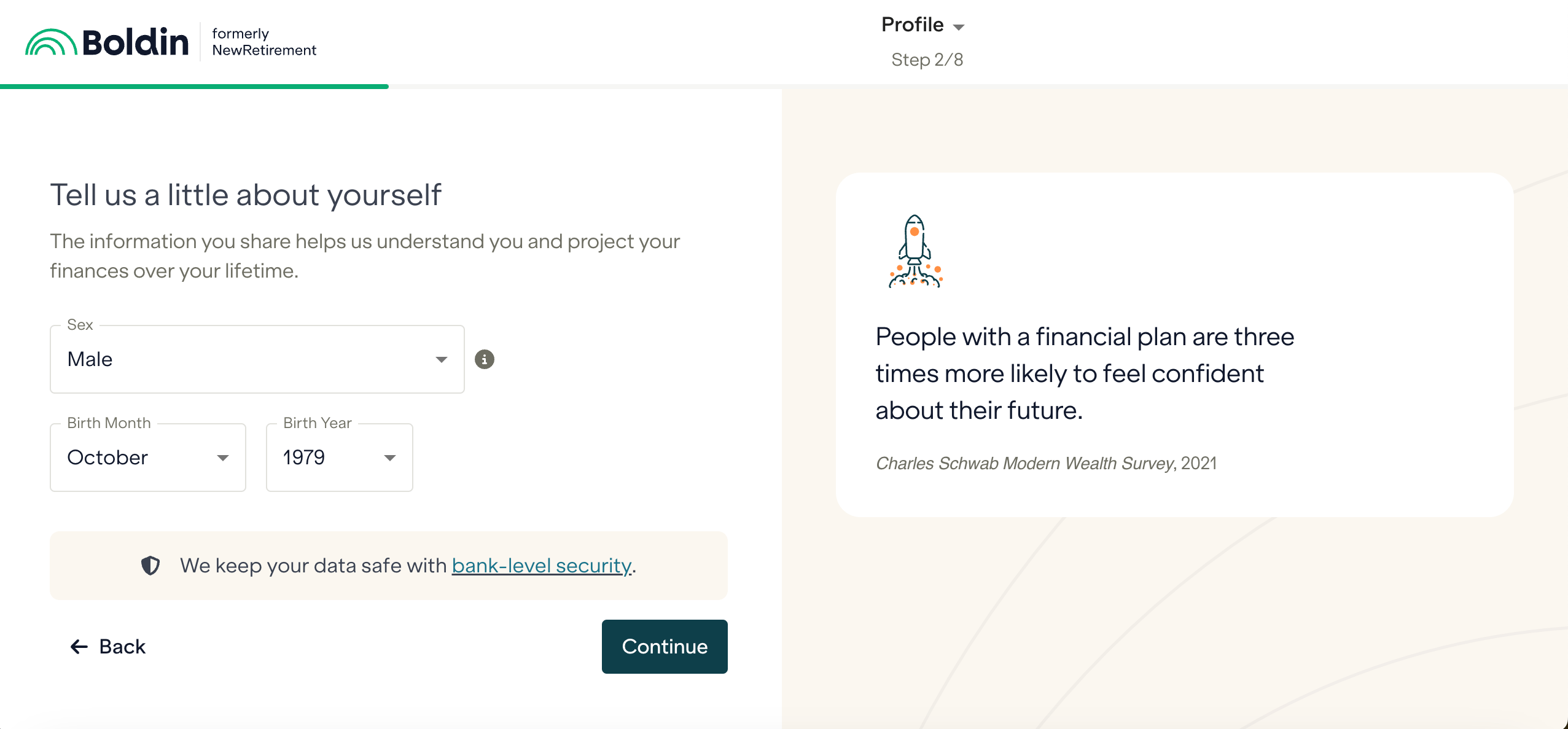 Boldin Review Onboarding - Tell Us About Yourself