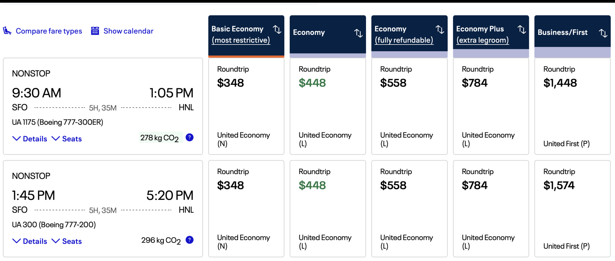 Economy class to First class ticket prices to Honolulu from San Francisco in November - How to suffer to build more wealth 