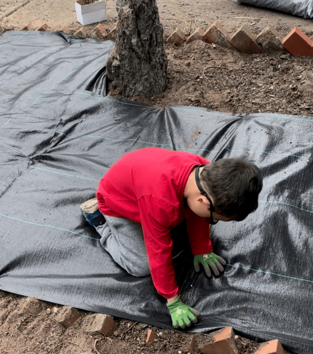 Landscaping Step #4: Roll out weed blocker.