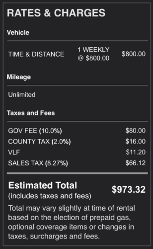 Cost to rent an SUV a week from Enterprise 